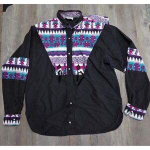 Banjo Vtg Colorful Western Aztec Southwestern Long Sleeve Button Up Shirt Men L